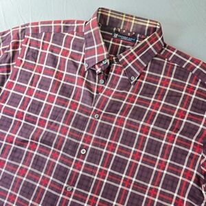 Oxford Golf Mens Super Dry Plaid Button Down Shirt Purple Red Cotton Large‎ L